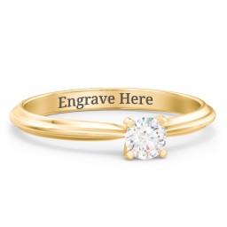 1/4 ct. Round Gemstone Engagement Ring with Ridged Band in 9K Solid Yellow Gold with White Sapphire