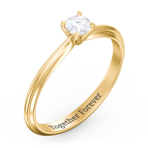 1/4 ct. Round Gemstone Engagement Ring with Ridged Band – 9kt Yellow Gold with White Sapphire
