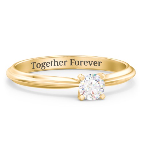 1/4 ct. Round Gemstone Engagement Ring with Ridged Band – 9kt Yellow Gold with White Sapphire