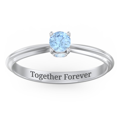 1/4 ct. Round Gemstone Peek-A-Boo Engagement Ring with Ridged Band
