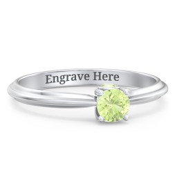 1/4 ct. Round Gemstone Peek-A-Boo Engagement Ring with Ridged Band in 925 Sterling Silver with Peridot
