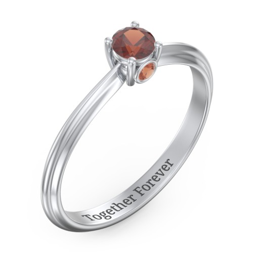 1/4 ct. Round Gemstone Peek-A-Boo Engagement Ring with Ridged Band – Sterling Silver with Garnet