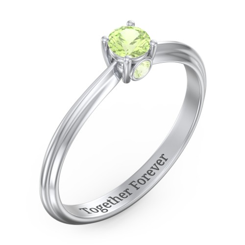 1/4 ct. Round Gemstone Peek-A-Boo Engagement Ring with Ridged Band – Sterling Silver with Peridot