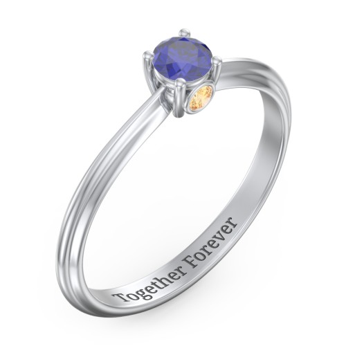 1/4 ct. Round Gemstone Peek-A-Boo Engagement Ring with Ridged Band – Sterling Silver with Blue Sapphire and Citrine