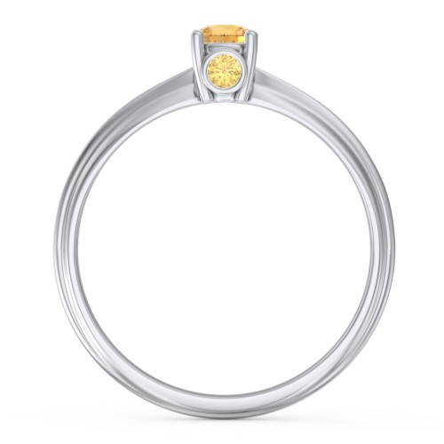 1/4 ct. Round Gemstone Peek-A-Boo Engagement Ring with Ridged Band – Sterling Silver with Citrine