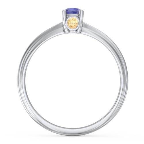 1/4 ct. Round Gemstone Peek-A-Boo Engagement Ring with Ridged Band – Sterling Silver with Blue Sapphire and Citrine