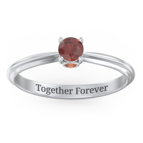 1/4 ct. Round Gemstone Peek-A-Boo Engagement Ring with Ridged Band – Sterling Silver with Garnet