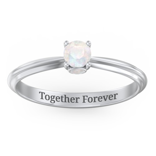 1/4 ct. Round Gemstone Peek-A-Boo Engagement Ring with Ridged Band – Sterling Silver with Opal