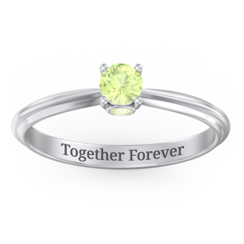 1/4 ct. Round Gemstone Peek-A-Boo Engagement Ring with Ridged Band – Sterling Silver with Peridot
