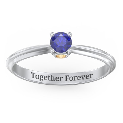 1/4 ct. Round Gemstone Peek-A-Boo Engagement Ring with Ridged Band – Sterling Silver with Blue Sapphire and Citrine