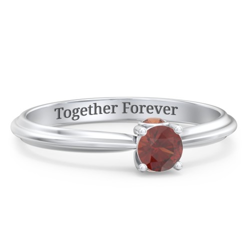 1/4 ct. Round Gemstone Peek-A-Boo Engagement Ring with Ridged Band – Sterling Silver with Garnet