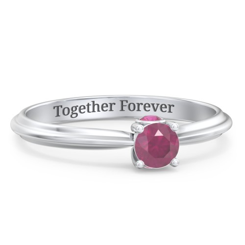 1/4 ct. Round Gemstone Peek-A-Boo Engagement Ring with Ridged Band – Sterling Silver with Ruby