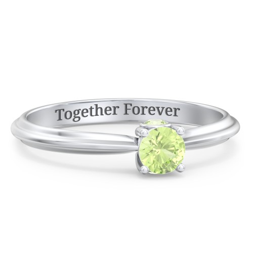 1/4 ct. Round Gemstone Peek-A-Boo Engagement Ring with Ridged Band – Sterling Silver with Peridot