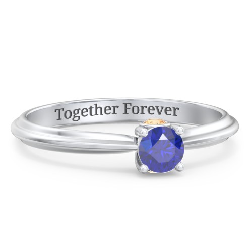 1/4 ct. Round Gemstone Peek-A-Boo Engagement Ring with Ridged Band – Sterling Silver with Blue Sapphire and Citrine