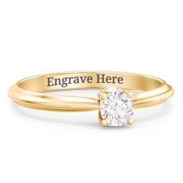 1/4 ct. Round Gemstone Peek-A-Boo Engagement Ring with Ridged Band in 9K Solid Yellow Gold with White Sapphire and Cubic Zirconia
