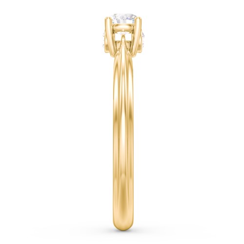 1/4 ct. Round Gemstone Peek-A-Boo Engagement Ring with Ridged Band – 9kt Yellow Gold with White Sapphire and Cubic Zirconia