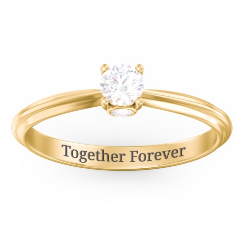 1/4 ct. Round Gemstone Peek-A-Boo Engagement Ring with Ridged Band – 9kt Yellow Gold with White Sapphire and Cubic Zirconia