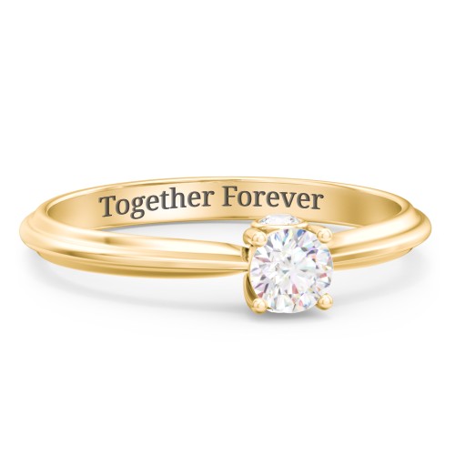 1/4 ct. Round Gemstone Peek-A-Boo Engagement Ring with Ridged Band – 9kt Yellow Gold with White Sapphire and Cubic Zirconia