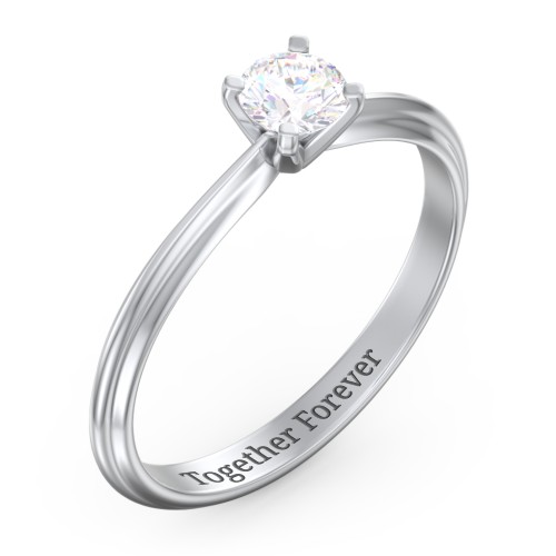 1/3 ct. Round Gemstone Engagement Ring with Ridged Band – Sterling Silver with Lab Diamond