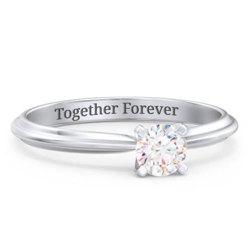 1/3 ct. Round Gemstone Engagement Ring with Ridged Band – Sterling Silver with Lab Diamond