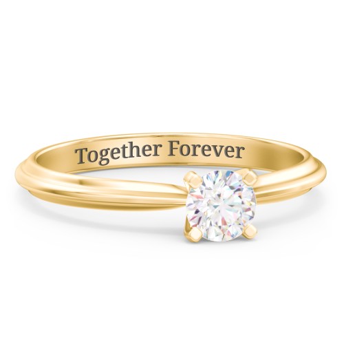 1/3 ct. Round Gemstone Engagement Ring with Ridged Band – 9kt Yellow Gold with White Premium Zirconia