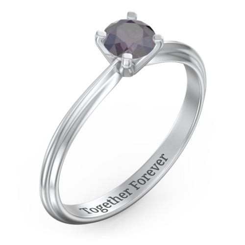 1/2 ct. Round Gemstone Engagement Ring with Ridged Band