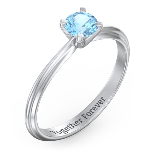 1/2 ct. Round Gemstone Engagement Ring with Ridged Band – Sterling Silver with Blue Topaz