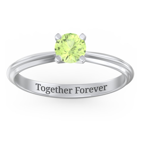 1/2 ct. Round Gemstone Engagement Ring with Ridged Band – Sterling Silver with Peridot