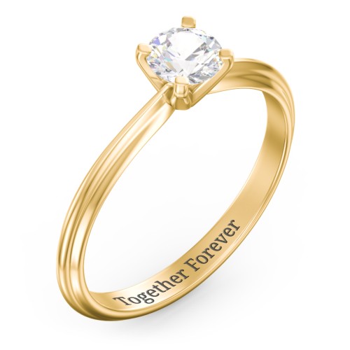 1/2 ct. Round Gemstone Engagement Ring with Ridged Band – 9kt Yellow Gold with Cubic Zirconia