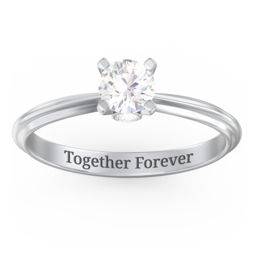 1/2 ct. Round Gemstone Peek-A-Boo Engagement Ring with Ridged Band – Sterling Silver with Cubic Zirconia