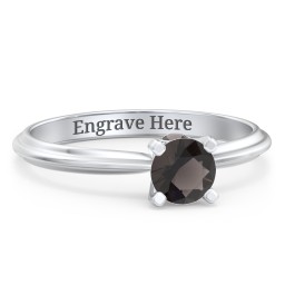 1/2 ct. Round Gemstone Peek-A-Boo Engagement Ring with Ridged Band in 925 Sterling Silver with Smokey Quartz