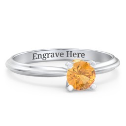 1/2 ct. Round Gemstone Peek-A-Boo Engagement Ring with Ridged Band in 925 Sterling Silver with Citrine
