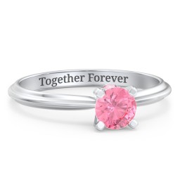 1/2 ct. Round Gemstone Peek-A-Boo Engagement Ring with Ridged Band in 925 Sterling Silver with Pink Tourmaline