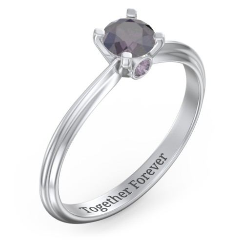 1/2 ct. Round Gemstone Peek-A-Boo Engagement Ring with Ridged Band – Sterling Silver with Alexandrite