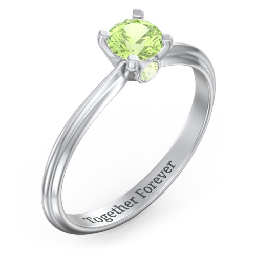 1/2 ct. Round Gemstone Peek-A-Boo Engagement Ring with Ridged Band – Sterling Silver with Peridot