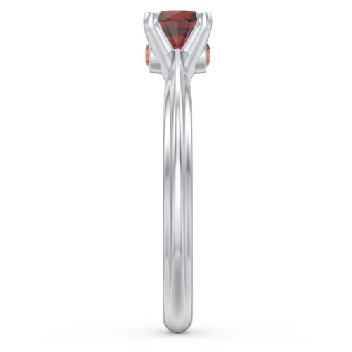 1/2 ct. Round Gemstone Peek-A-Boo Engagement Ring with Ridged Band – Sterling Silver with Garnet