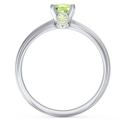 1/2 ct. Round Gemstone Peek-A-Boo Engagement Ring with Ridged Band – Sterling Silver with Peridot