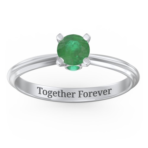 1/2 ct. Round Gemstone Peek-A-Boo Engagement Ring with Ridged Band – Sterling Silver with Emerald