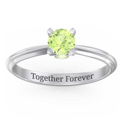 1/2 ct. Round Gemstone Peek-A-Boo Engagement Ring with Ridged Band – Sterling Silver with Peridot