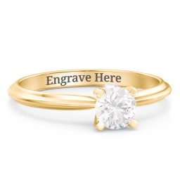 1/2 ct. Round Gemstone Peek-A-Boo Engagement Ring with Ridged Band in 9K Solid Yellow Gold with Cubic Zirconia