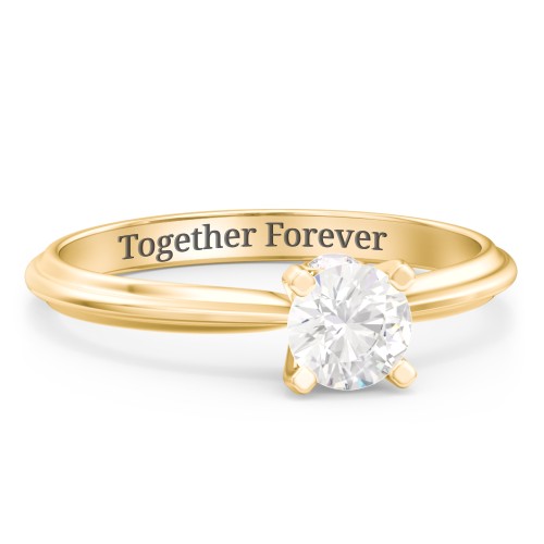 1/2 ct. Round Gemstone Peek-A-Boo Engagement Ring with Ridged Band – 9kt Yellow Gold with Cubic Zirconia