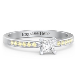 1/4 ct. Princess Gemstone Engagement Ring with Side Accent Stones
