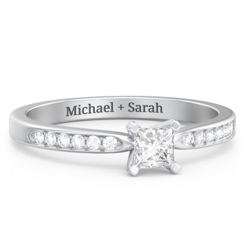1/4 ct. Princess Gemstone Engagement Ring with Side Accent Stones – Sterling Silver with White Premium Zirconia