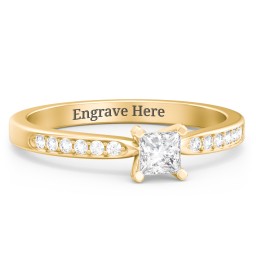 1/4 ct. Princess Gemstone Engagement Ring with Side Accent Stones in 9K Solid Yellow Gold with White Premium Zirconia