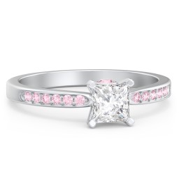 1/2 ct. Princess Gemstone Peek-A-Boo Engagement Ring with Side Accent Stones