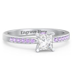 1/2 ct. Princess Gemstone Peek-A-Boo Engagement Ring with Side Accent Stones