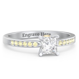 1/2 ct. Princess Gemstone Peek-A-Boo Engagement Ring with Side Accent Stones