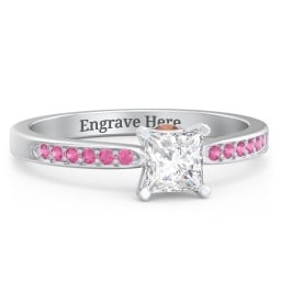 1/2 ct. Princess Gemstone Peek-A-Boo Engagement Ring with Side Accent Stones