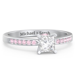 1/2 ct. Princess Gemstone Peek-A-Boo Engagement Ring with Side Accent Stones in 925 Sterling Silver with White Premium Zirconia, Fancy Pink Premium Zirconia, and Pink Tourmaline
