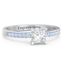 1/2 ct. Princess Gemstone Peek-A-Boo Engagement Ring with Side Accent Stones in 925 Sterling Silver with White Premium Zirconia, Fancy Blue Premium Zirconia, and Blue Topaz